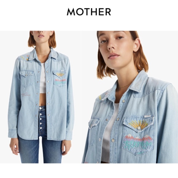 MOTHER All My Exes in No Rain, No Flowers Denim Button-Down Top - Picture 1 of 10